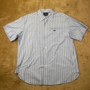 Faconnable Classique Mens XXL Blue White Striped Short Sleeve Cotton Shirt
